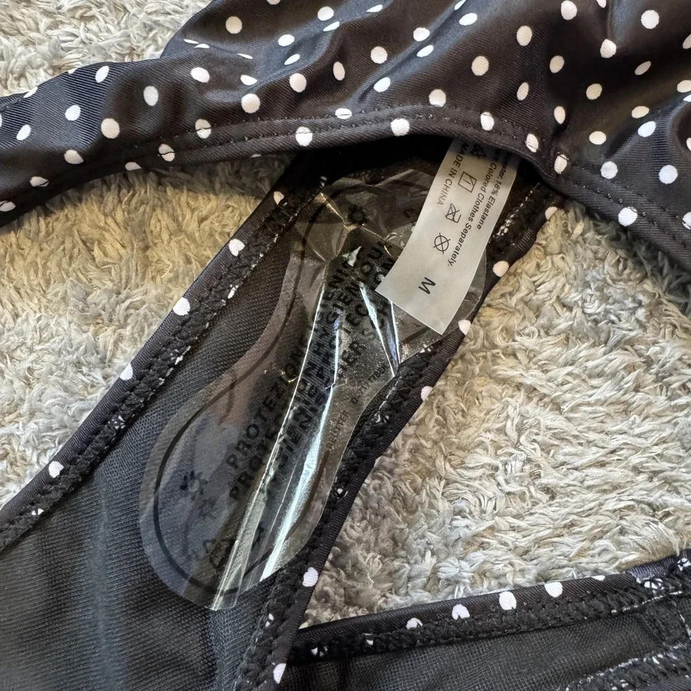 Boutique Polka Dot Bikini Set Medium Black White High Cut Underwire
